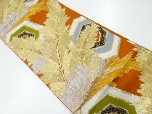 アンティーク　草葉に亀甲模様織出し袋帯（材料）